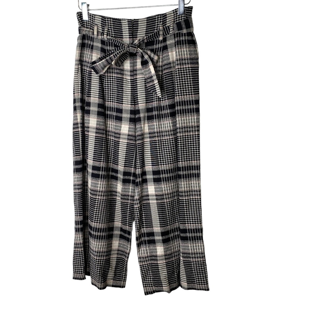 Anthropologie Ett:twa Luca Wide Leg Crop High Waist Plaid Bag Waist Tie Size 2 - Picture 4 of 10